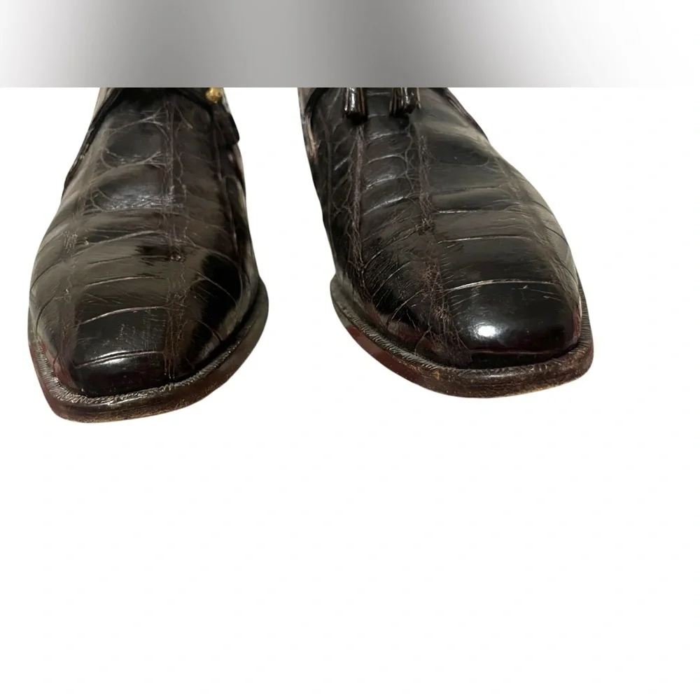 Mauri Alligator Skin Lace-Up Dark Brown Oxford Shoes US 9 Handmade Italy